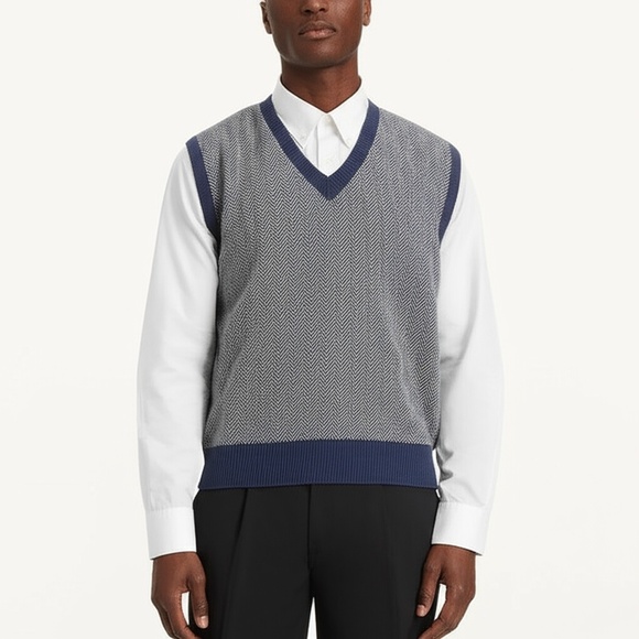 Old Navy Other - NWOT Old Navy Mens Sweater Vest Size XXL Blue Gray V Neck Herringbone Soft